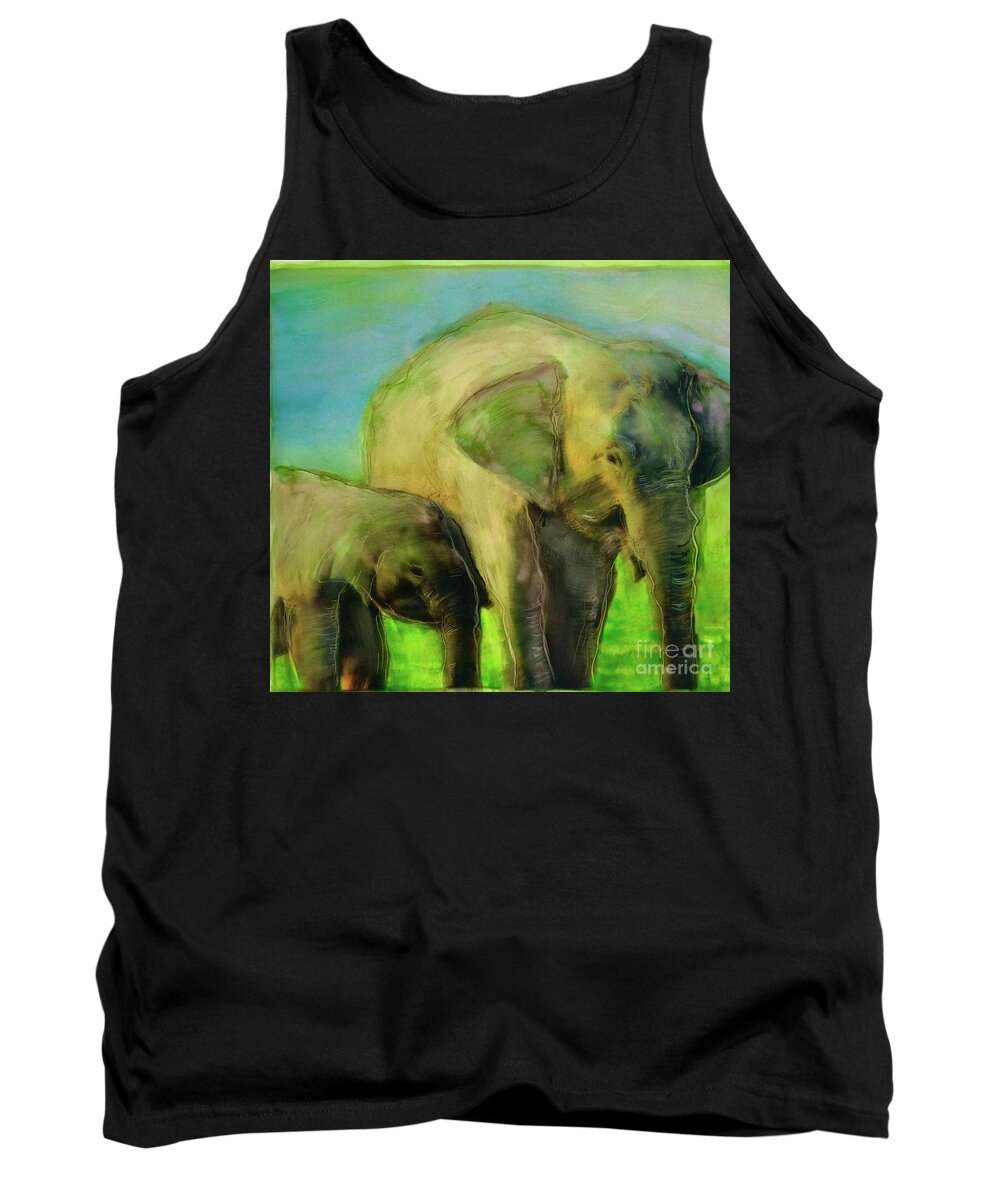 Elephants Animals Africa Tank Top featuring the painting Dreaming of Elephants by FeatherStone Studio Julie A Miller