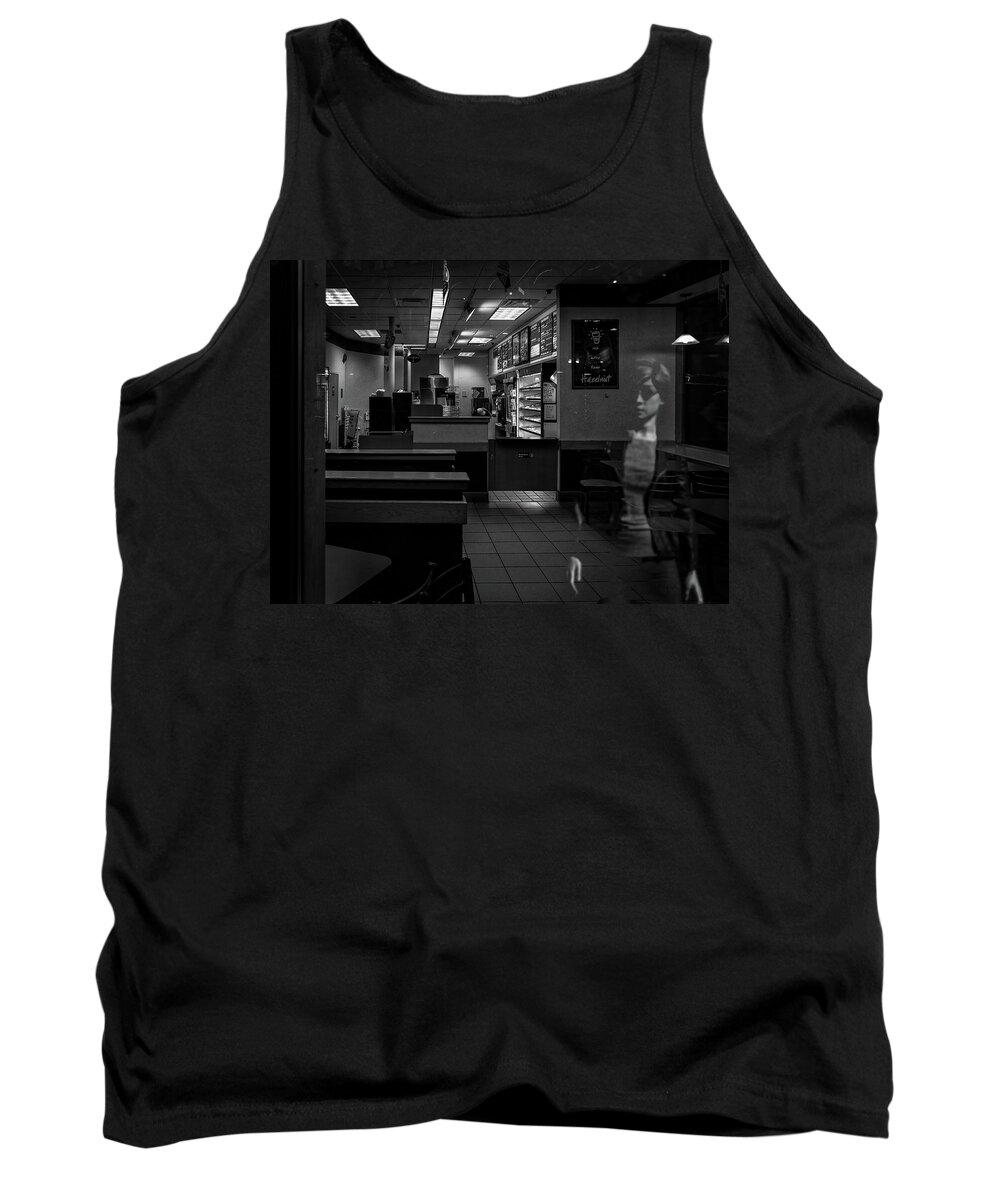 Dunkin Donuts Tank Top featuring the photograph Dunkin Donuts Window Reflection by Bob Orsillo