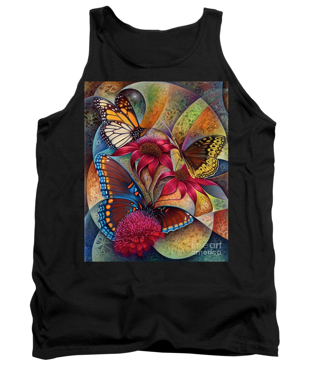 Butterflies Tank Top featuring the painting Dynamic Papalotl Series 1 - Diptych by Ricardo Chavez-Mendez