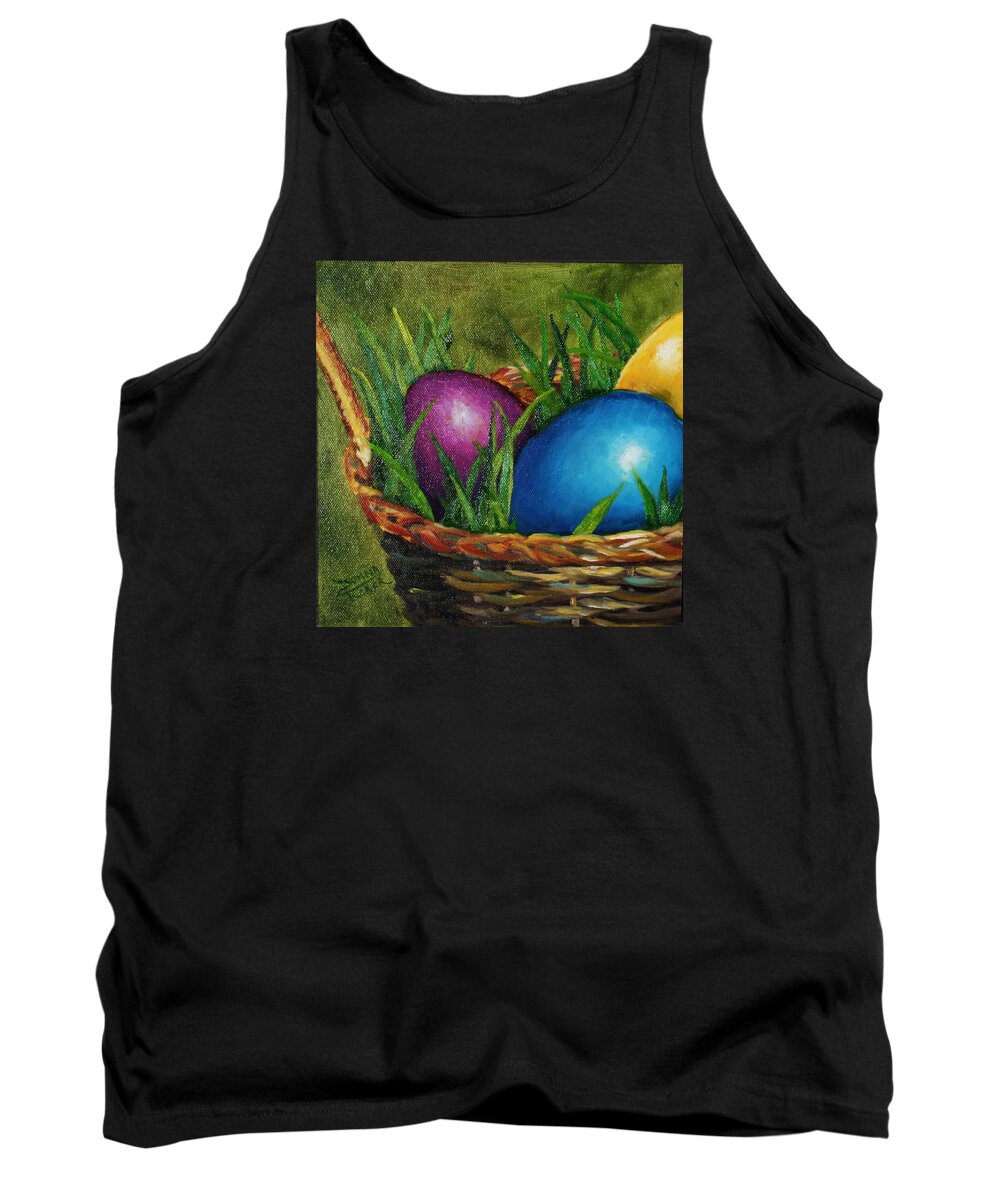 Basket Tank Top featuring the painting Easter Basket of Eggs by Donna Tucker