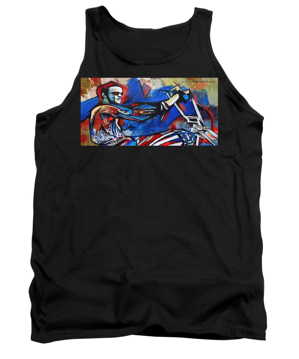 Peter Fonda Tank Top featuring the painting Easy Rider Captain America by Eric Dee