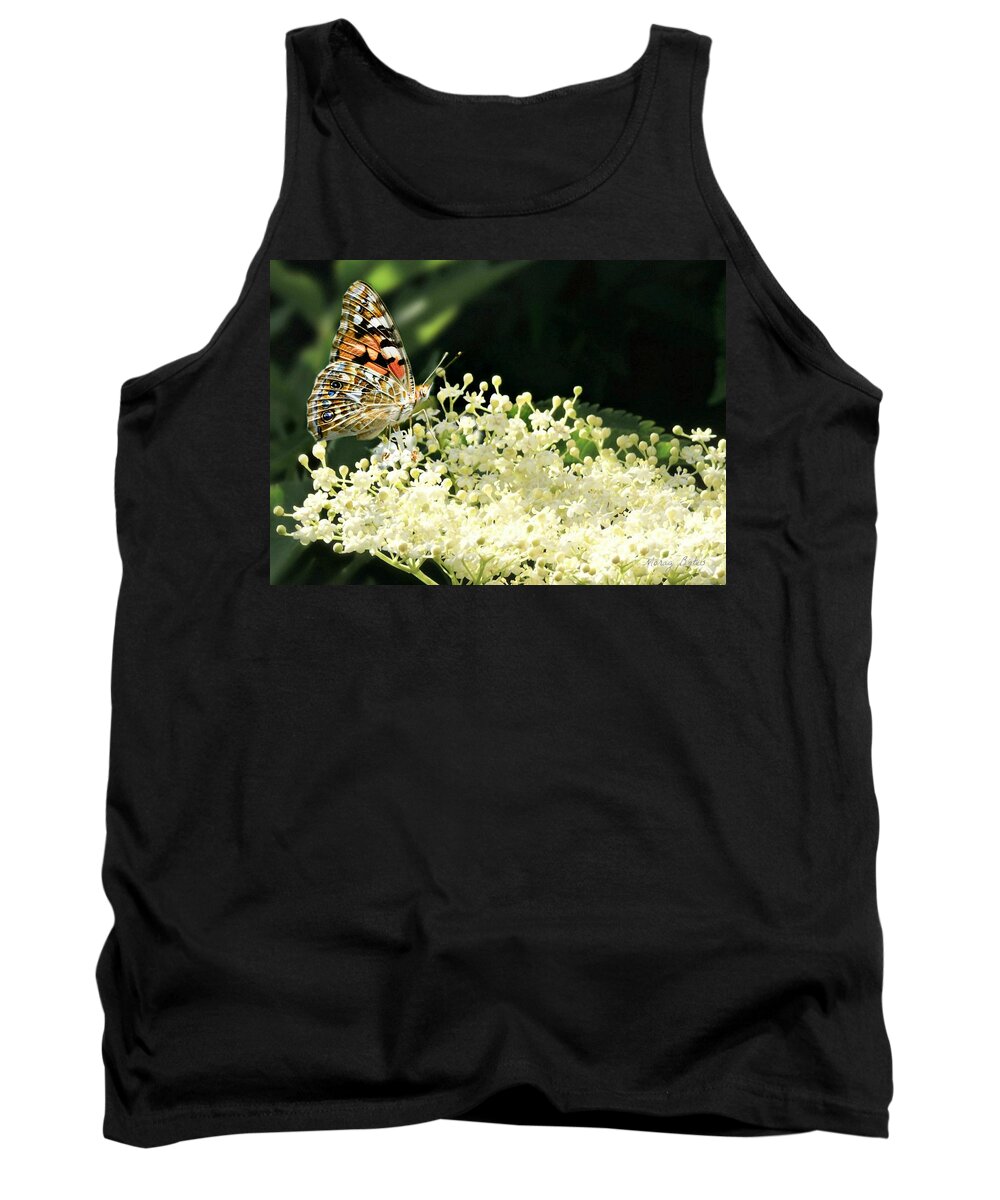 Butterfly Tank Top featuring the photograph Elderflower and Butterfly by Morag Bates