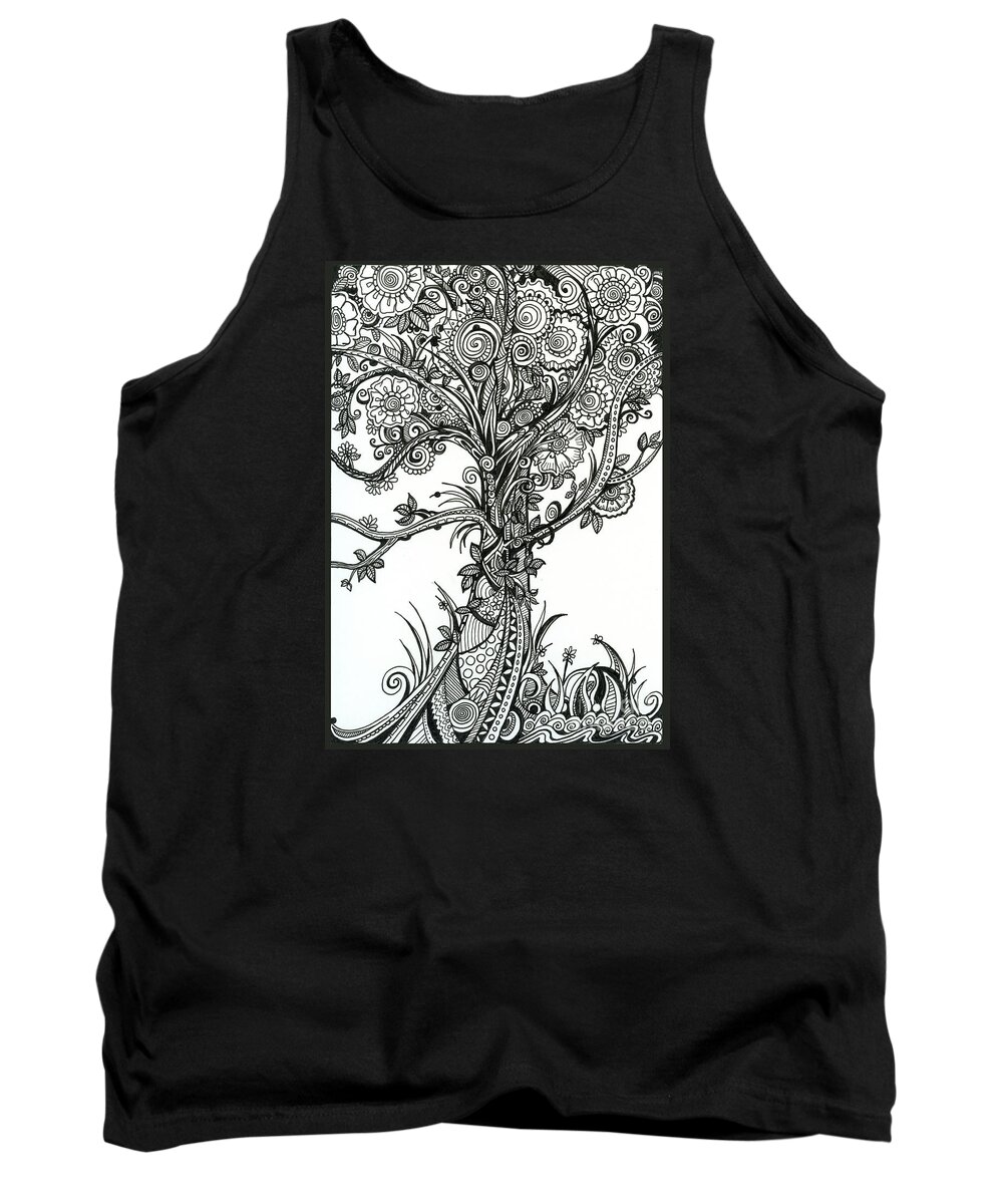 Trees Tank Top featuring the drawing Elegance by Danielle Scott