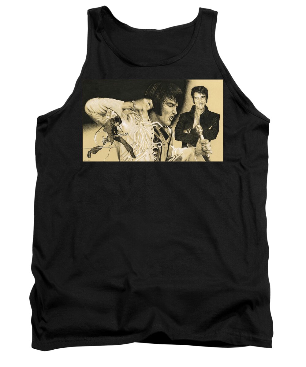 Elvis Tank Top featuring the drawing Elvis in Charcoal #183, No title by Rob De Vries