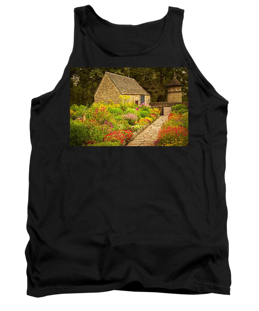 Cotswold Cottage Tank Top featuring the photograph English Flower Garden by Susan Rissi Tregoning