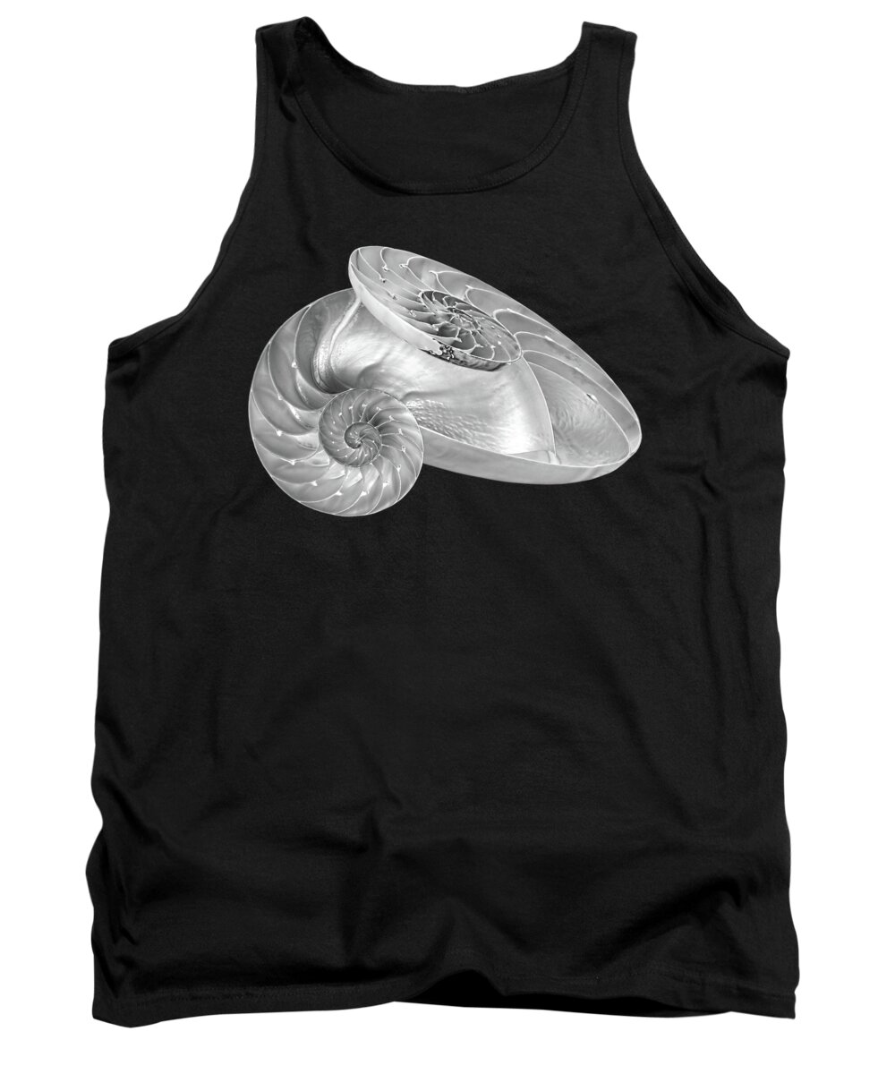 Black And White Sea Shell Tank Top featuring the photograph Entwined Nautilus in Black and White by Gill Billington