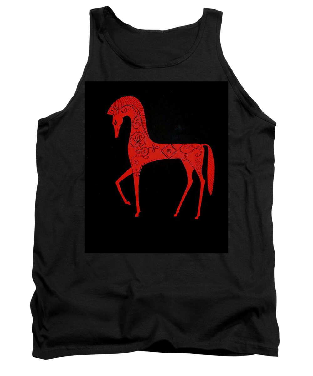 Stylized Horse Tank Top featuring the painting Etruscan Horse by Stephanie Moore