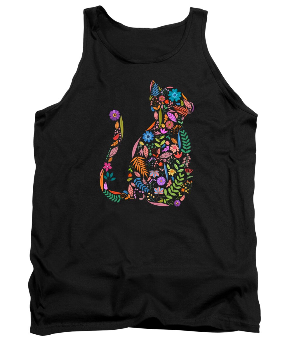 Painting Tank Top featuring the painting Fancy And Fine Flower Cat Garden Design by Little Bunny Sunshine