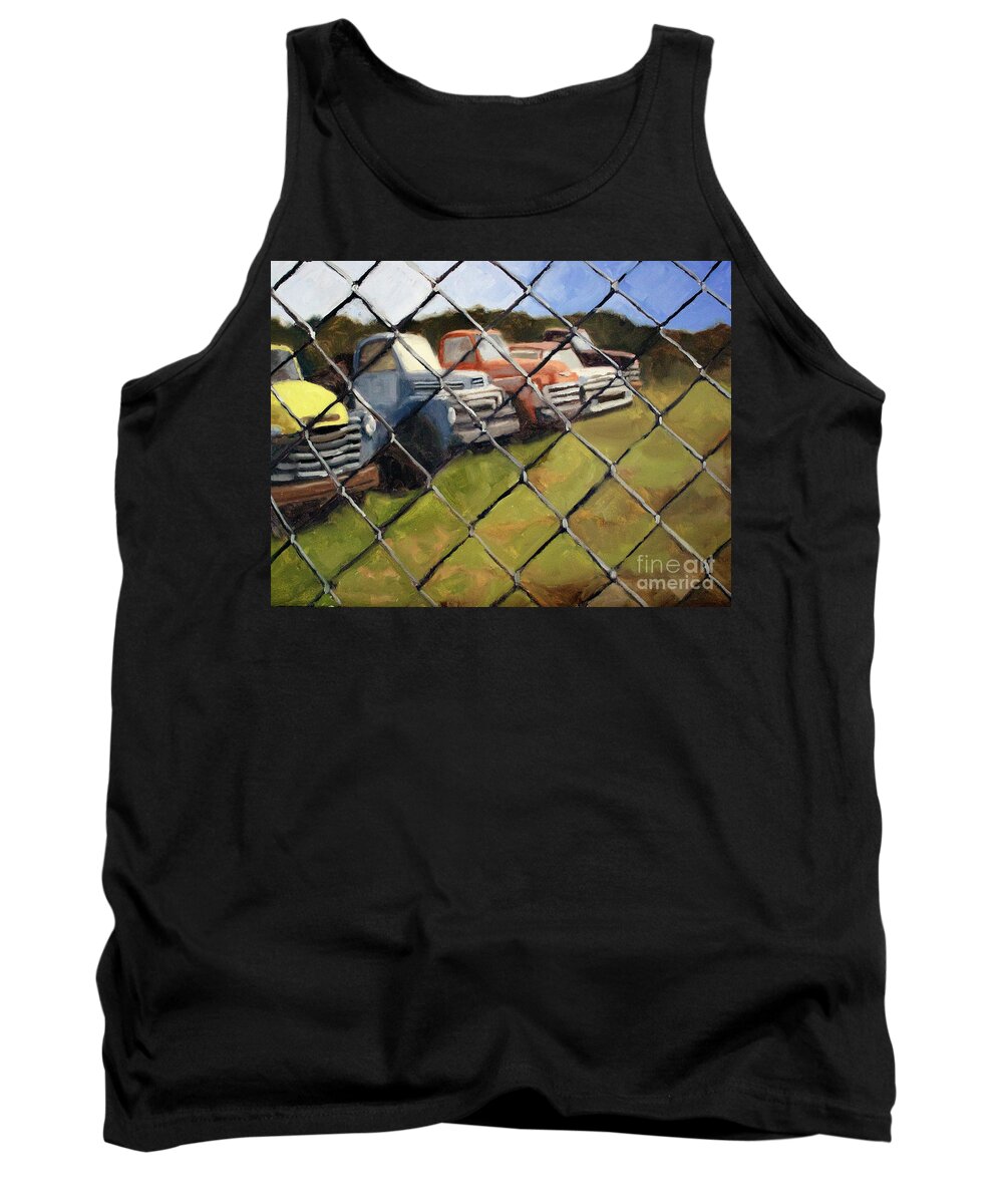 Old Trucks Tank Top featuring the painting Fenced in by Tate Hamilton