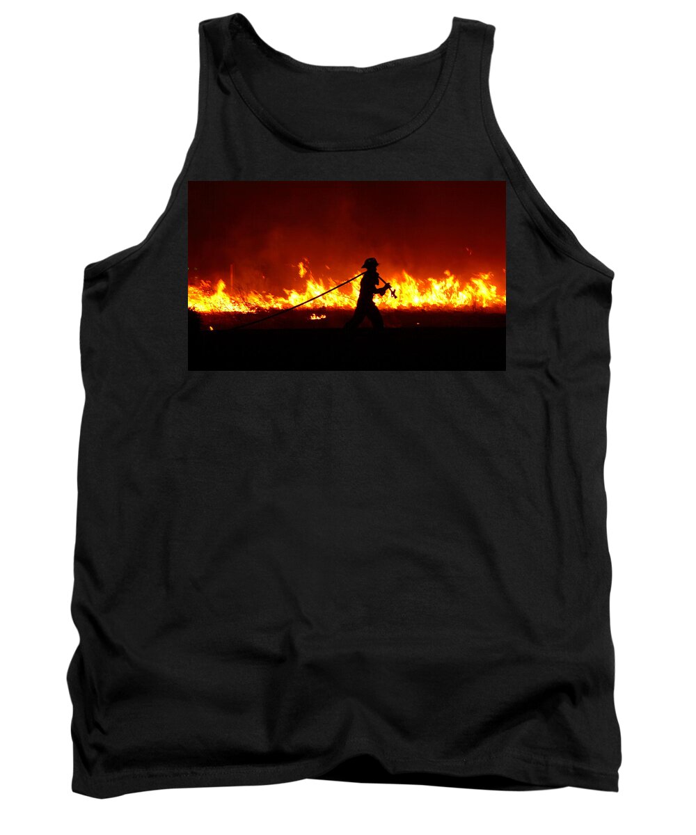 Fire Tank Top featuring the digital art Fighting the Fire by Linda Unger