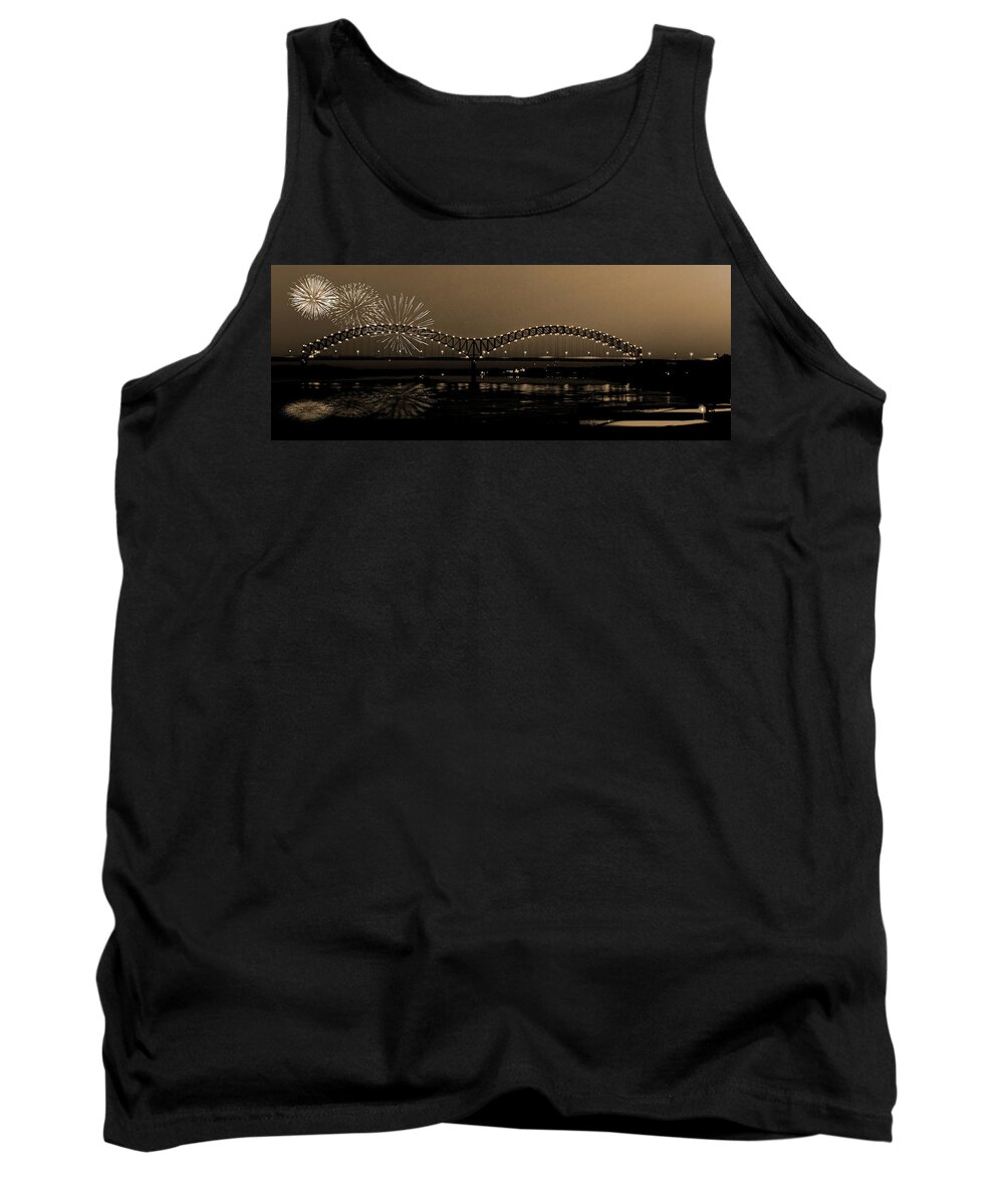 Fireworks Tank Top featuring the photograph Fireworks over the Mississippi by Barry Jones