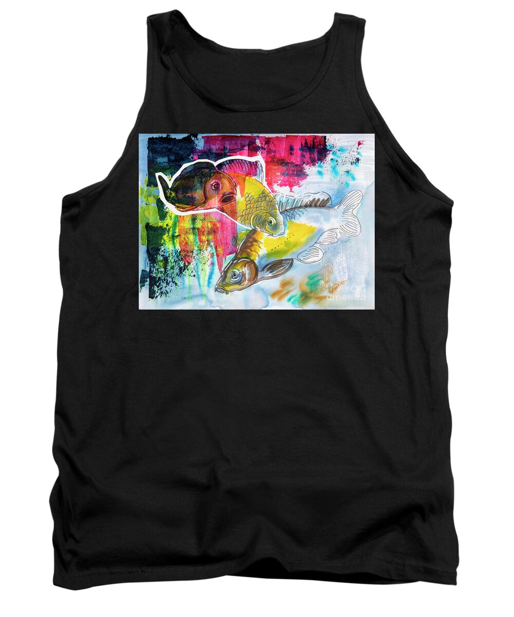 Fishes Tank Top featuring the painting Fishes in water, original painting by Ariadna De Raadt