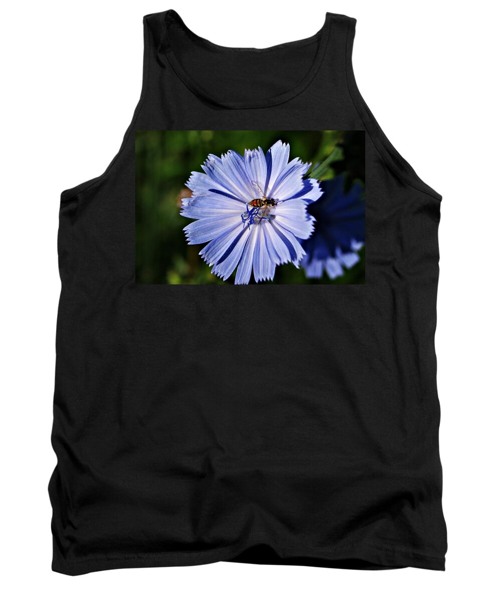 Blue Tank Top featuring the photograph Flower and Bee 2 by Joe Faherty