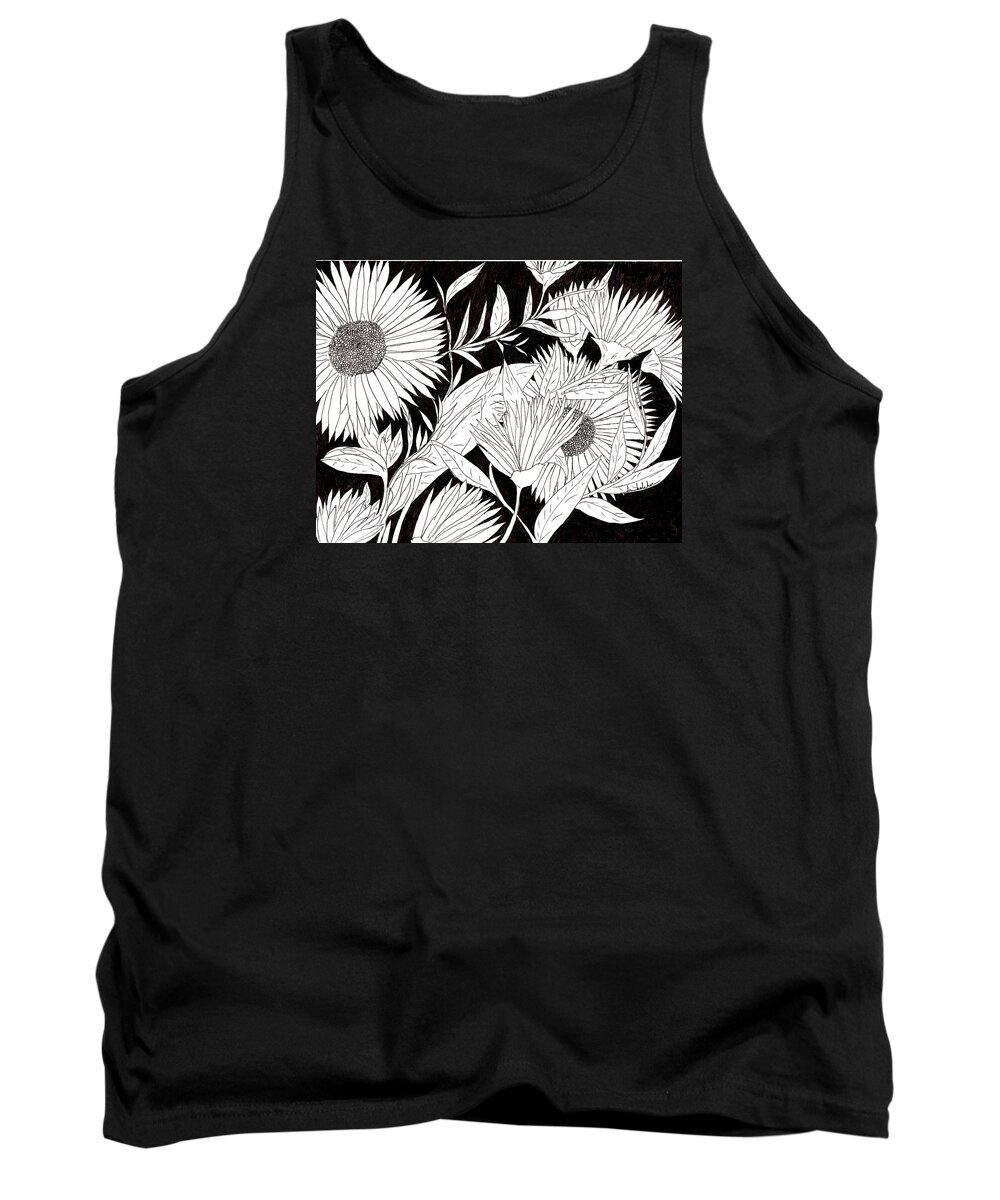 Flowers Tank Top featuring the drawing Flowers 2 by Lou Belcher