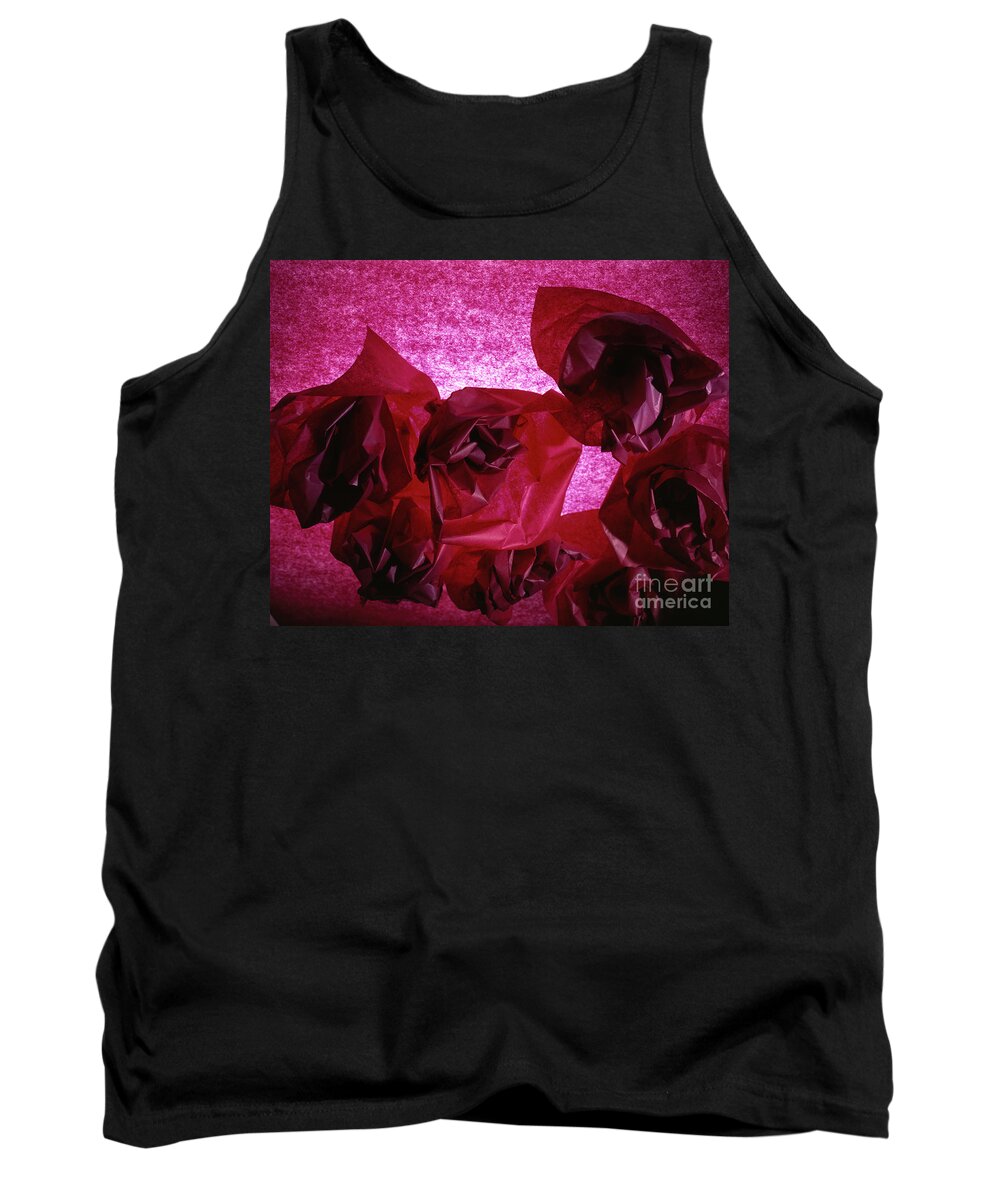 Abstract; Arty; Composition; Creative; Horizontal; Original; Still Life; Visual Art; Purple; Pink; Roses; Flowers; Tissuepaper; Paper Background; Folded; Origami Tank Top featuring the photograph Flowers by Stefania Levi