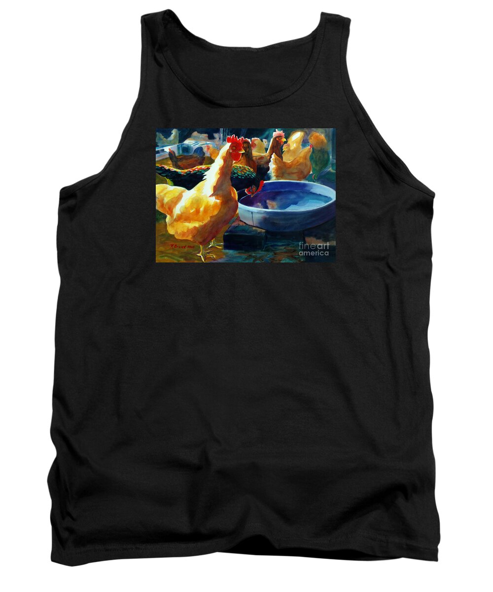 Paintings Tank Top featuring the painting Four Clucks by Kathy Braud