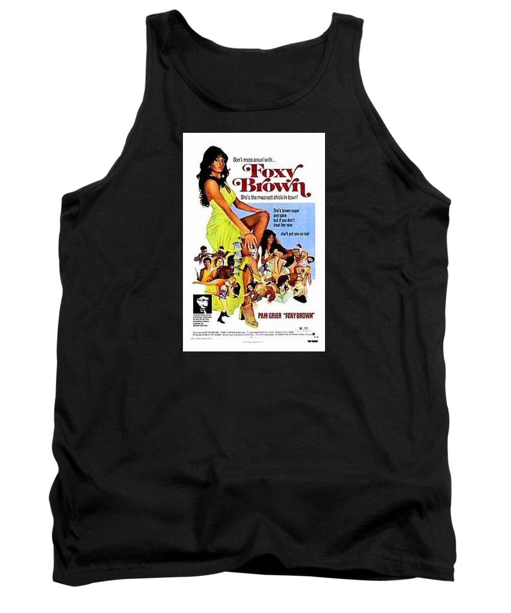 Black Americana Tank Top featuring the digital art Foxy Brown Movie Poster by Kim Kent