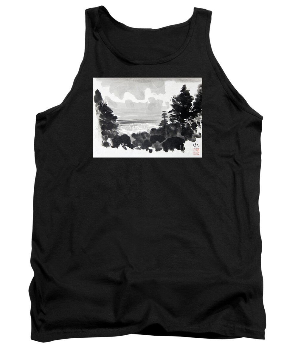 Japanese Tank Top featuring the painting From The Hill by Fumiyo Yoshikawa