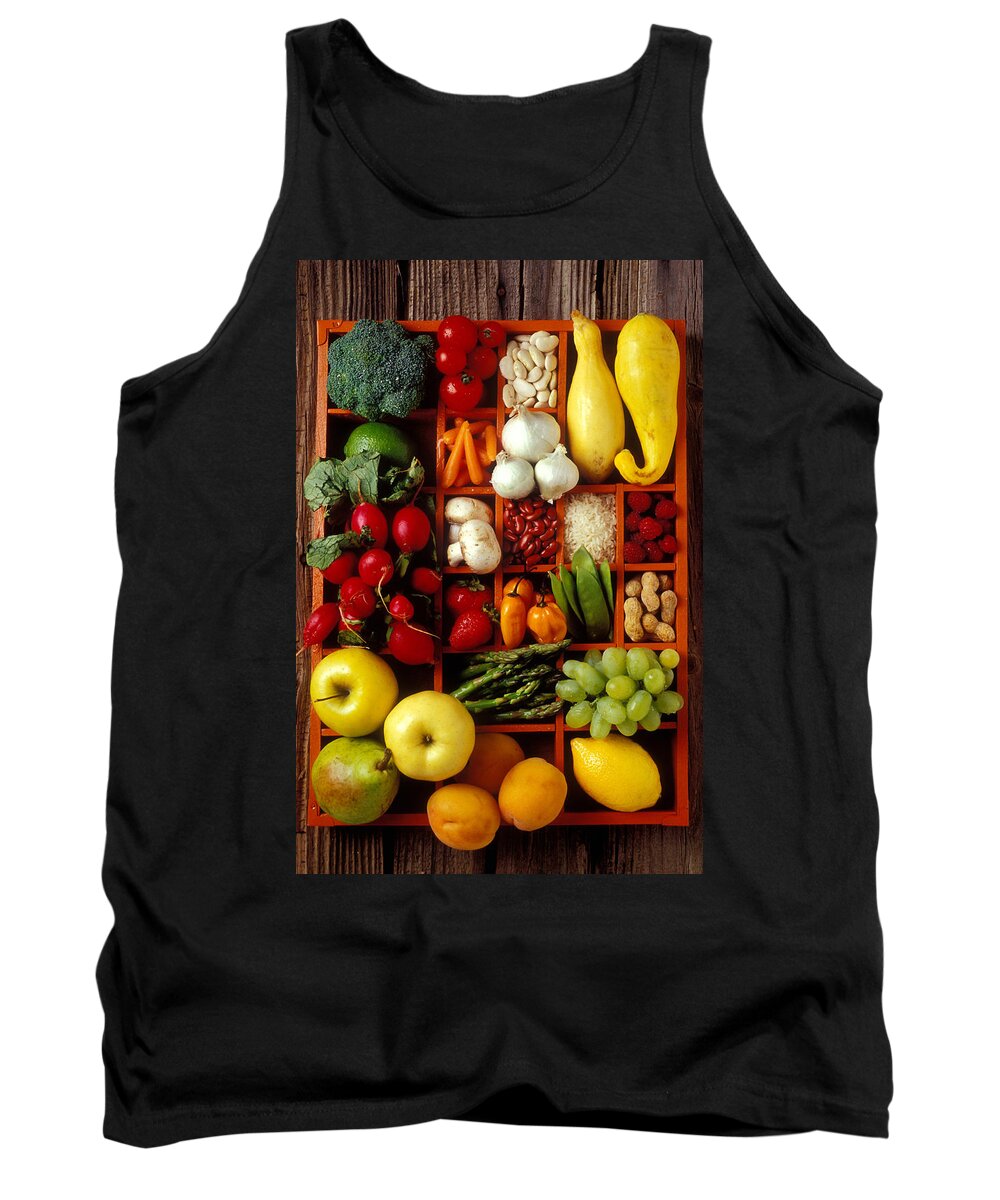 Fruits Vegetables Apples Grapes Compartments Tank Top featuring the photograph Fruits and vegetables in compartments by Garry Gay