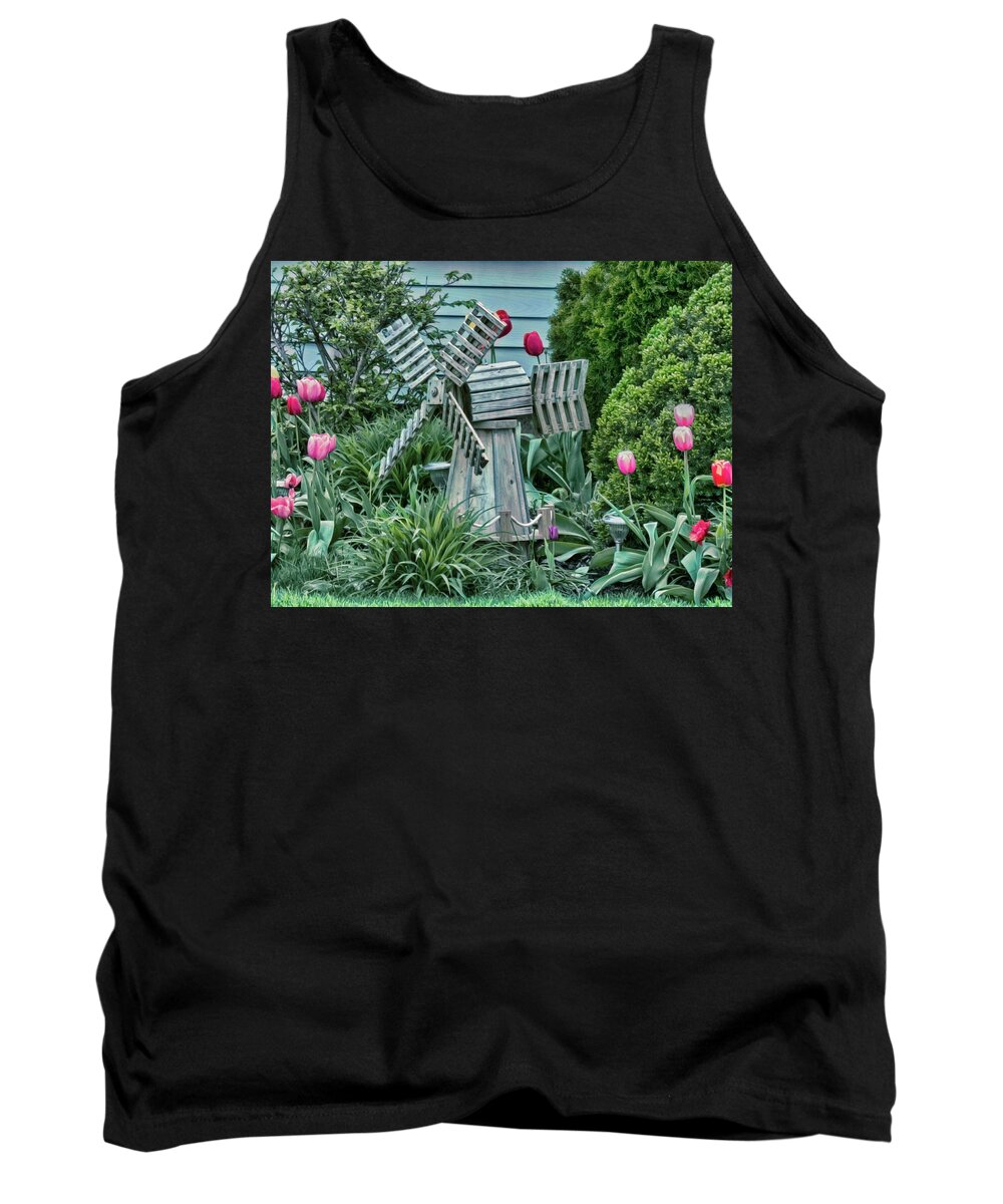 Garden Windmill Tank Top featuring the photograph Garden Windmill by Leslie Montgomery