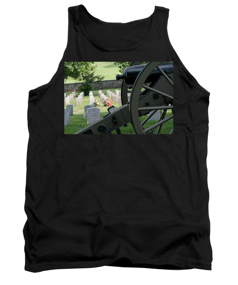 Cannon Tank Top featuring the digital art Gettysburg National Cemetery by Barry Wills