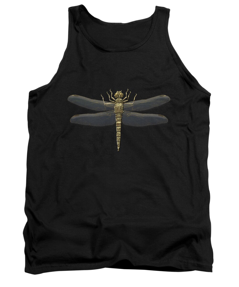 'beasts Creatures And Critters' Collection By Serge Averbukh Tank Top featuring the digital art Gold Dragonfly on Black CanvasGold Dragonfly on Black Canvas by Serge Averbukh