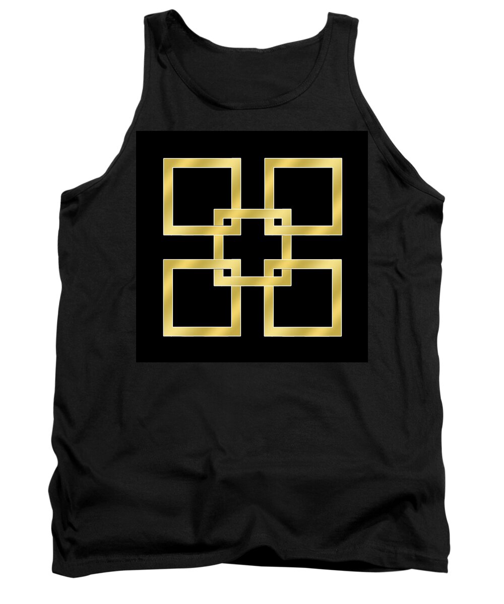 Gold Squares On Black Tank Top featuring the digital art Gold Squares on Black by Chuck Staley