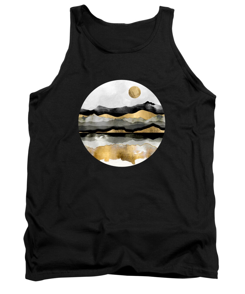 Gold Tank Top featuring the digital art Golden Spring Moon by Spacefrog Designs