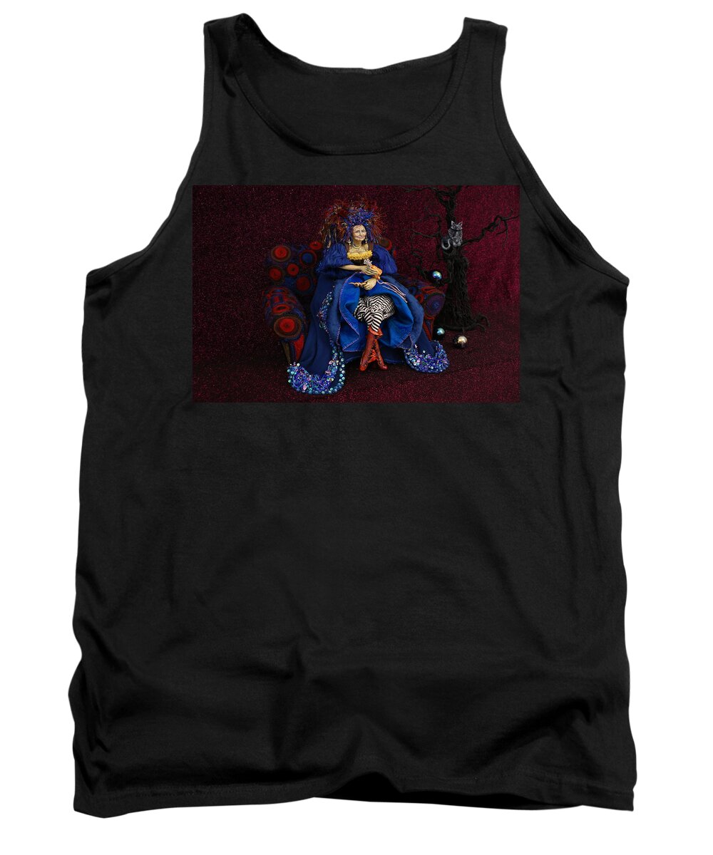 Grandmother Witch Doll Tank Top featuring the mixed media Grandmother Witch by Judy Henninger