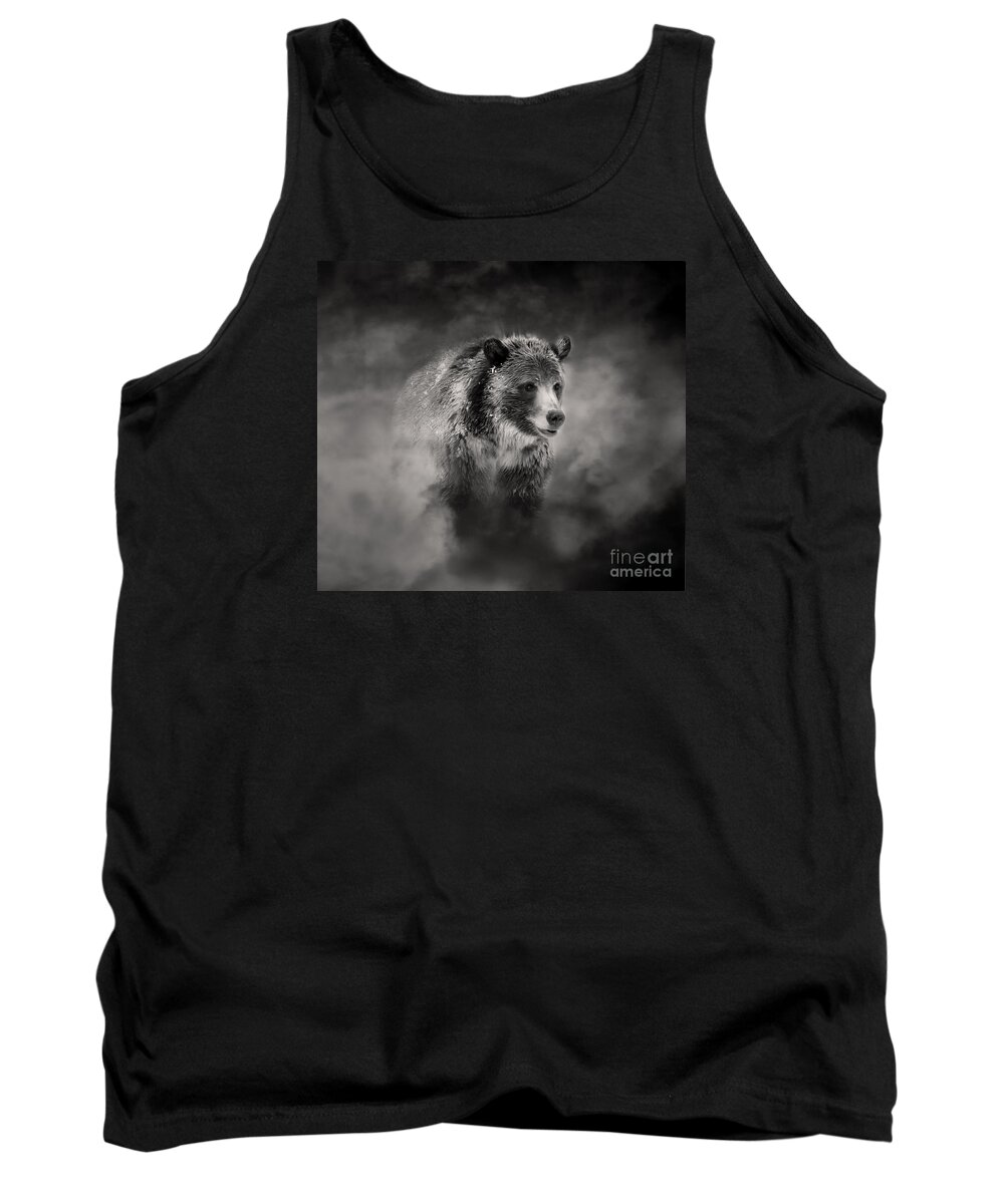 Grizzly Tank Top featuring the photograph Grizzly black and white in clouds by Clare VanderVeen