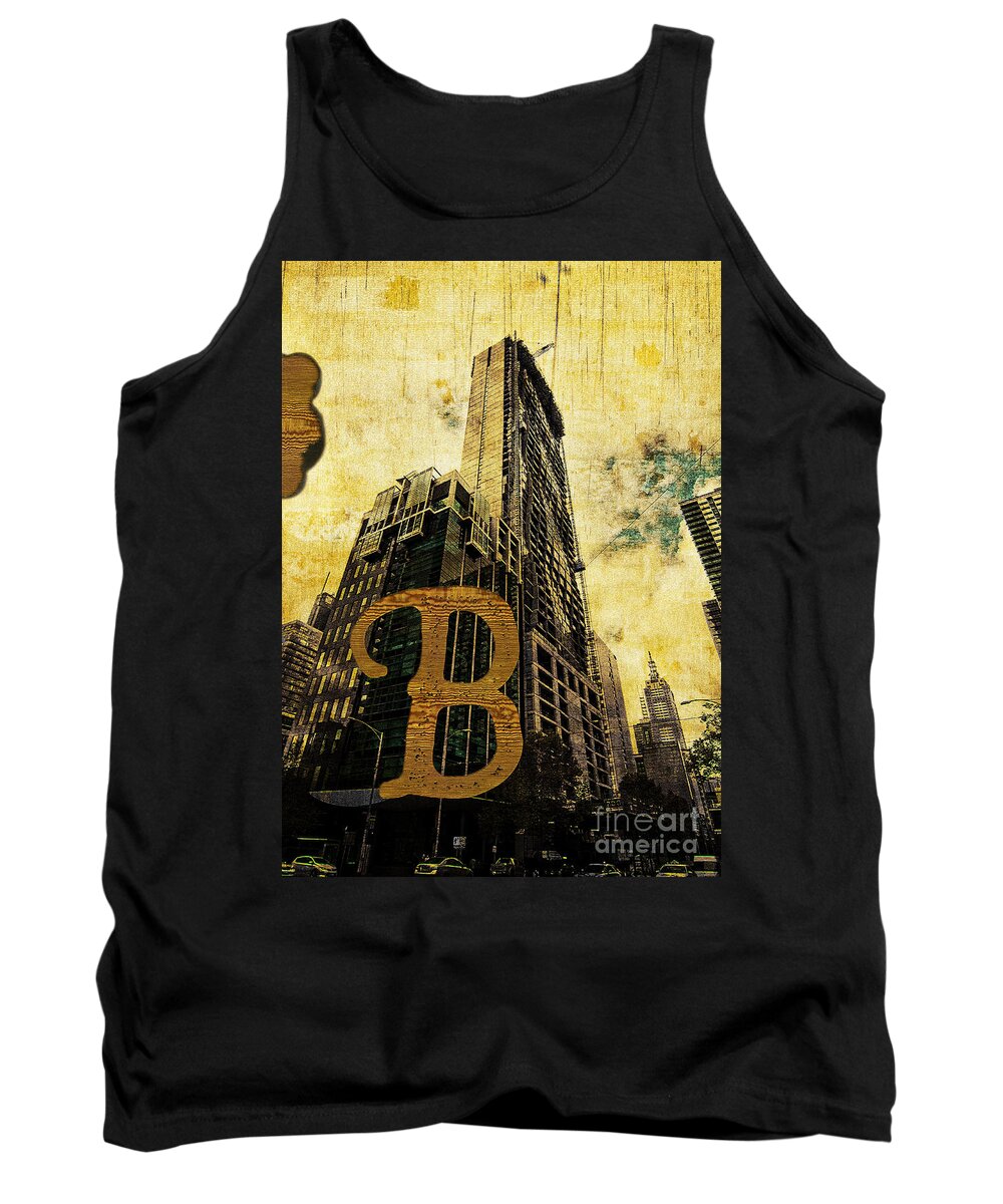 Central Tank Top featuring the photograph Grungy Melbourne Australia Alphabet Series Letter B Central Busi by Beverly Claire Kaiya