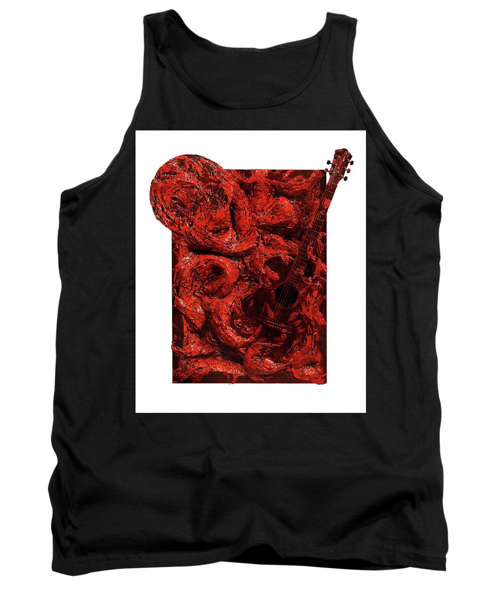 Guitar Record Tank Top featuring the sculpture Guitar, Record, Red by Christopher Schranck