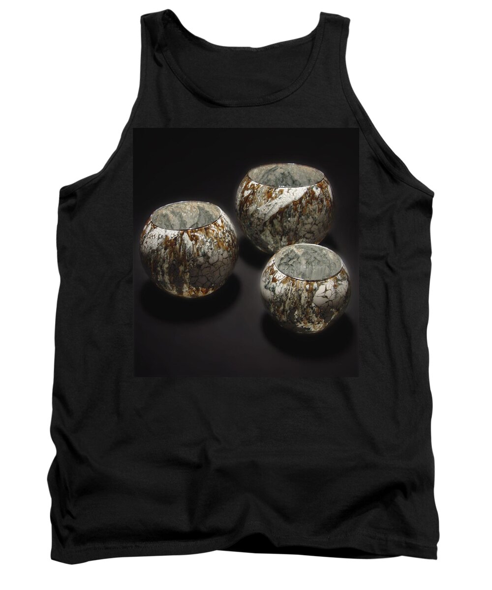 Brown Tank Top featuring the glass art Hand Painted Glass Set of Three brown white by Christopher Schranck