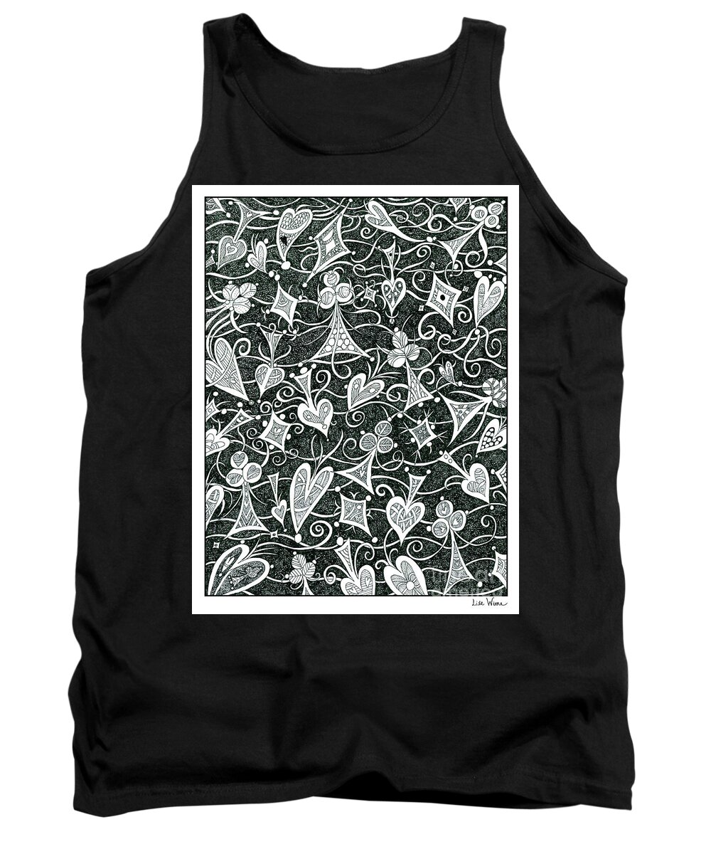 Lise Winne Tank Top featuring the drawing Hearts, Spades, Diamonds And Clubs In Black by Lise Winne