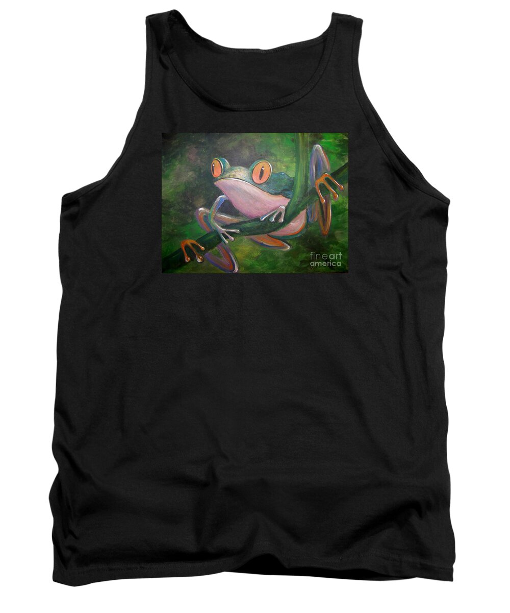 Tree Frog Tank Top featuring the painting Hello by Deborah Smith