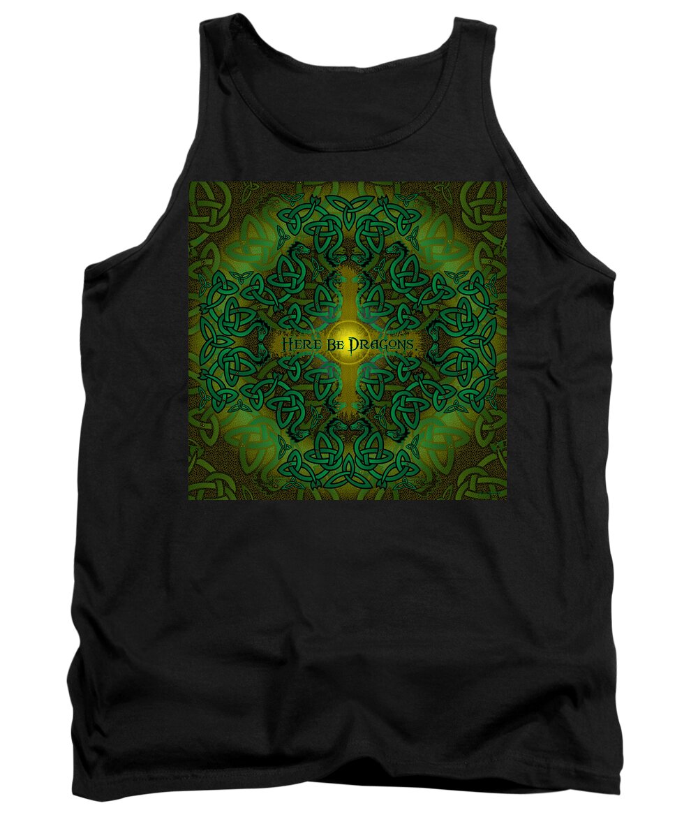 Dragons Tank Top featuring the digital art Here Be Dragons by Celtic Artist Angela Dawn MacKay