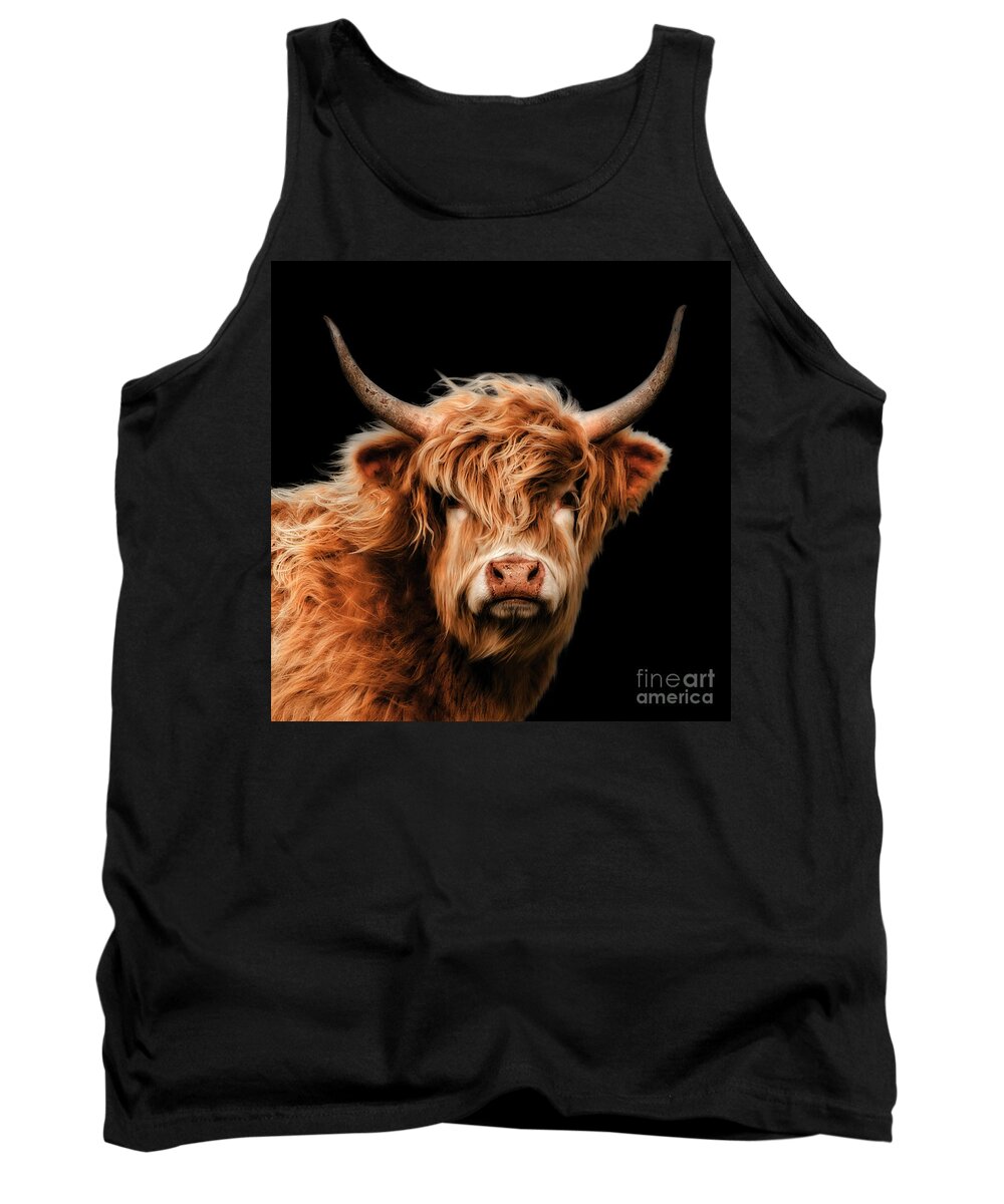 Highland Cow Tank Top featuring the mixed media Highland Cow #1 by Linsey Williams