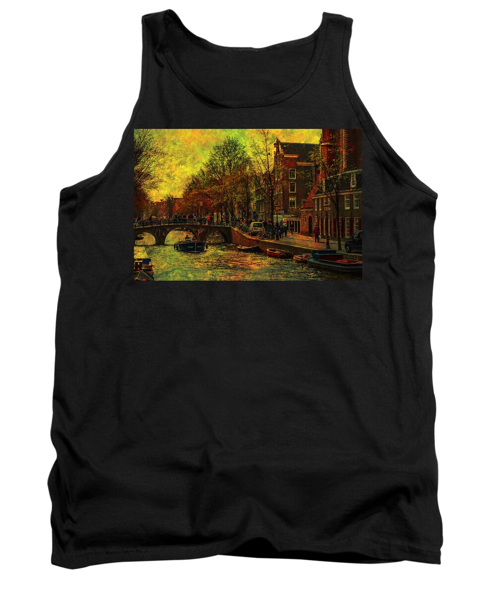 Amsterdam Tank Top featuring the photograph I Amsterdam. Vintage Amsterdam In Golden Light by Jenny Rainbow 