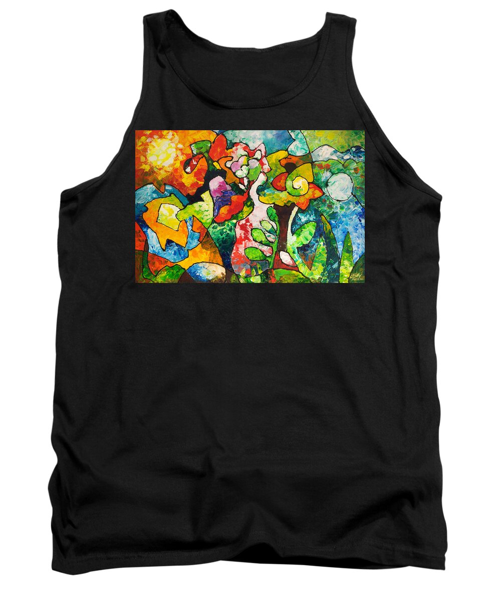 Abstract Tank Top featuring the painting In Bloom by Sally Trace