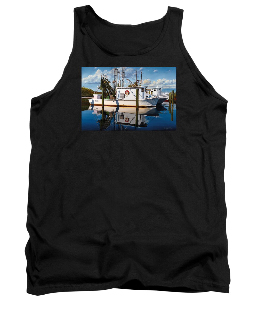 Shrimp Boat Tank Top featuring the painting Island Girl by Rick McKinney