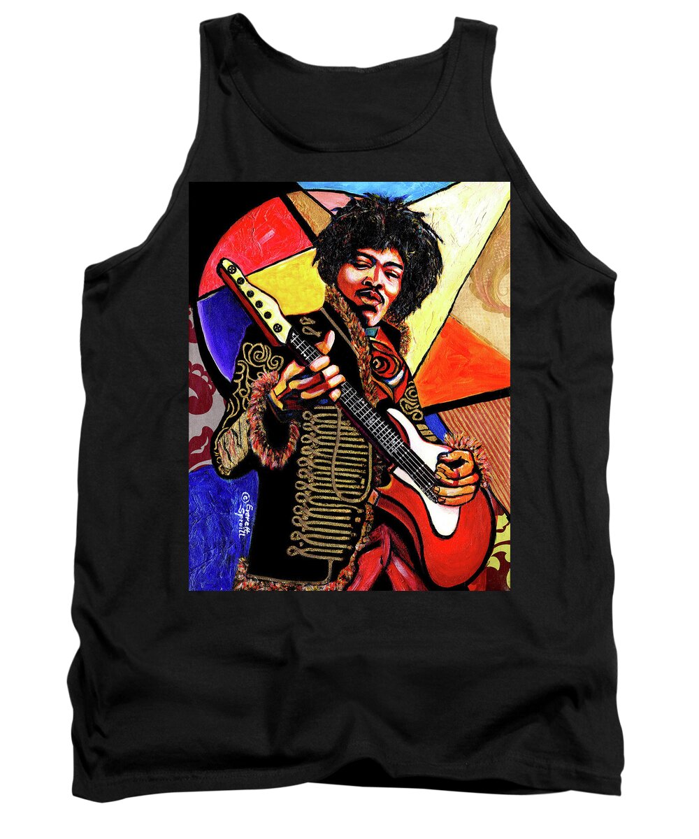 Abstract Tank Top featuring the mixed media Jimi Hendrix by Everett Spruill