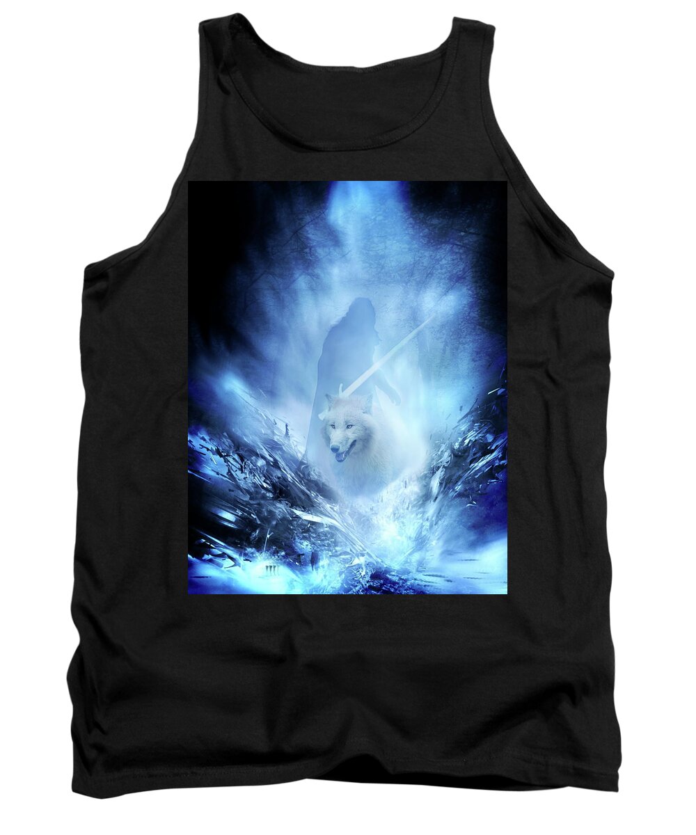 Jon Snow And Ghost Tank Top featuring the digital art Jon Snow and Ghost - Game of Thrones by Lilia S