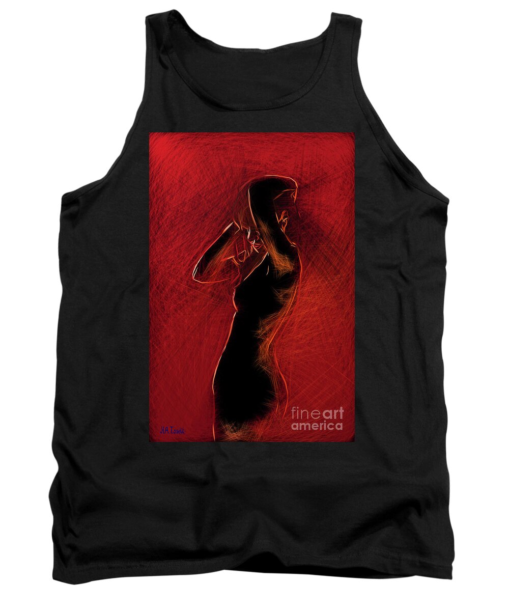 Red Tank Top featuring the digital art Lady in Red I by Humphrey Isselt