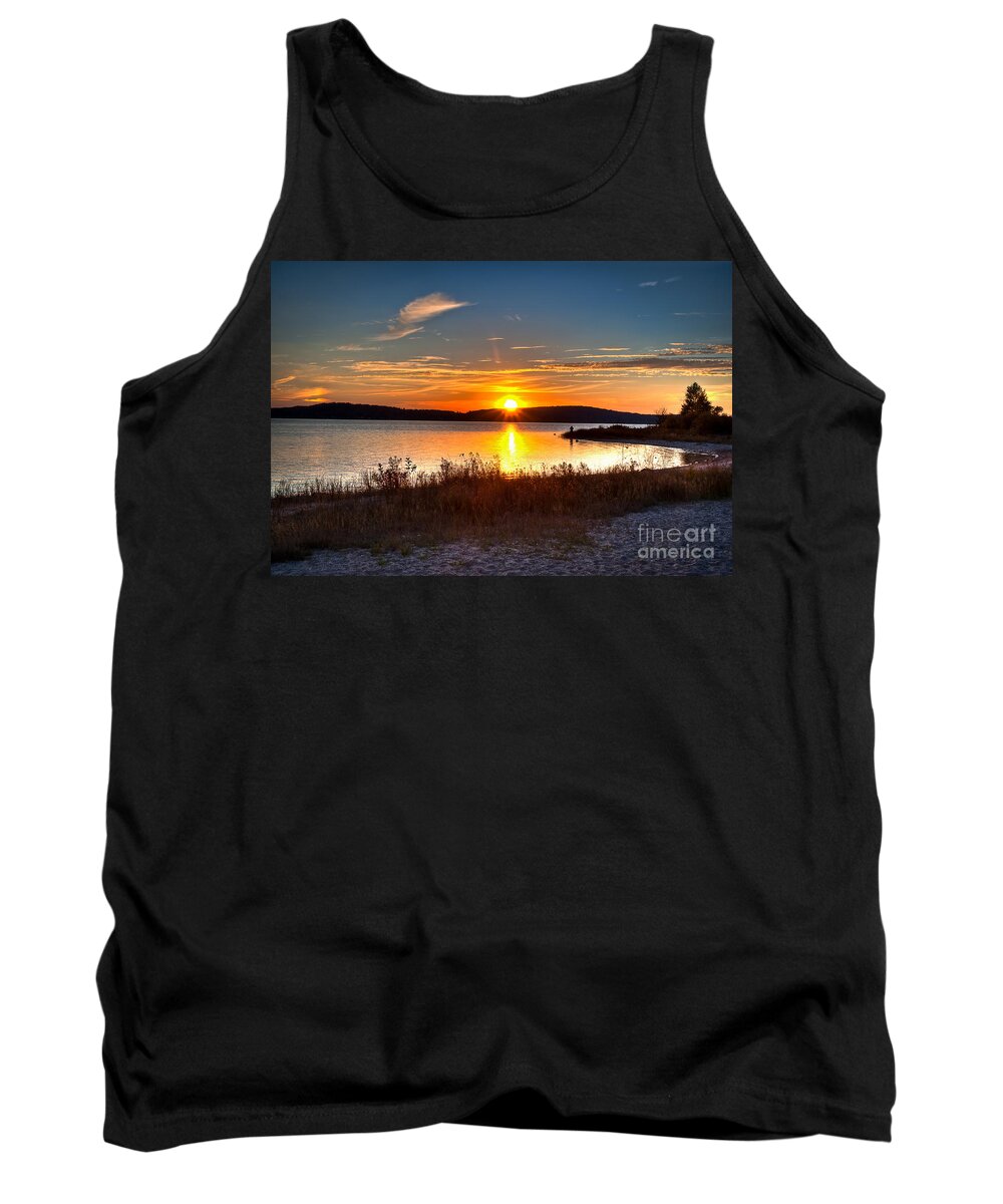 Hdr Tank Top featuring the photograph Lake Charlevoix Sunset by Larry Carr