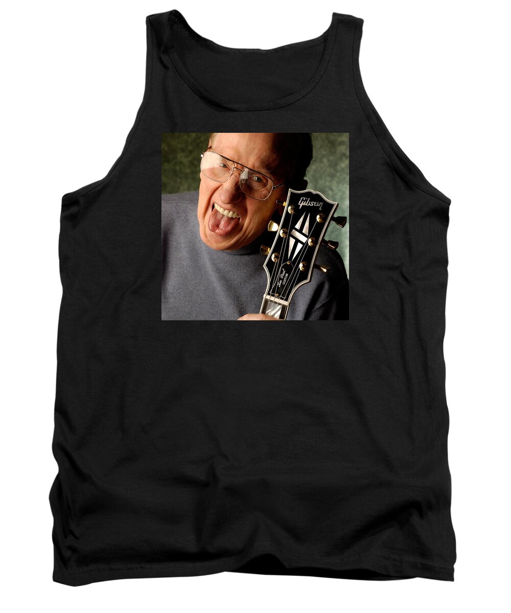 Les Paul Tank Top featuring the photograph Les Paul with tongue out by Gene Martin by David Smith