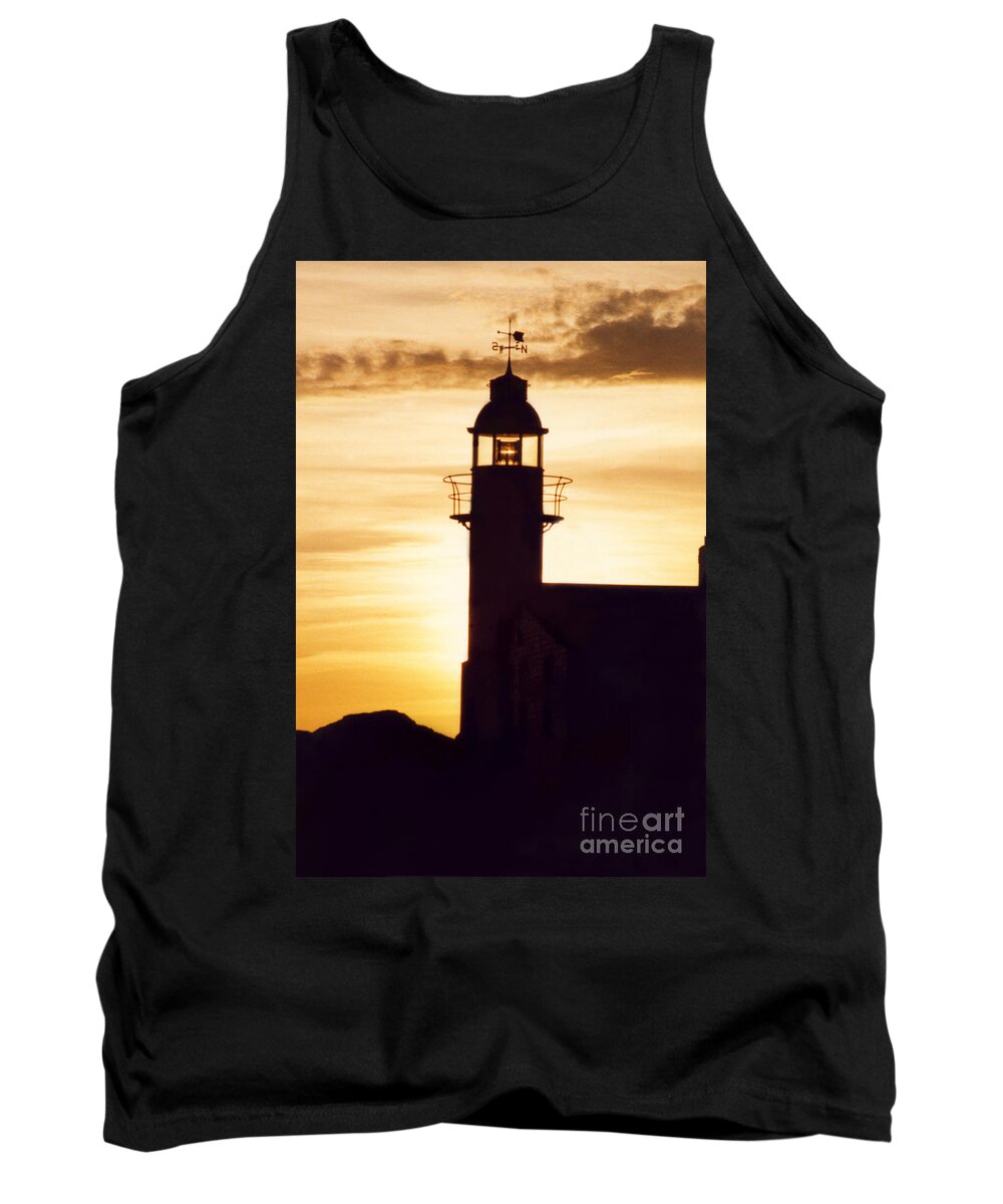 Serene Tank Top featuring the photograph Lighthouse at Sunset by Mary Mikawoz