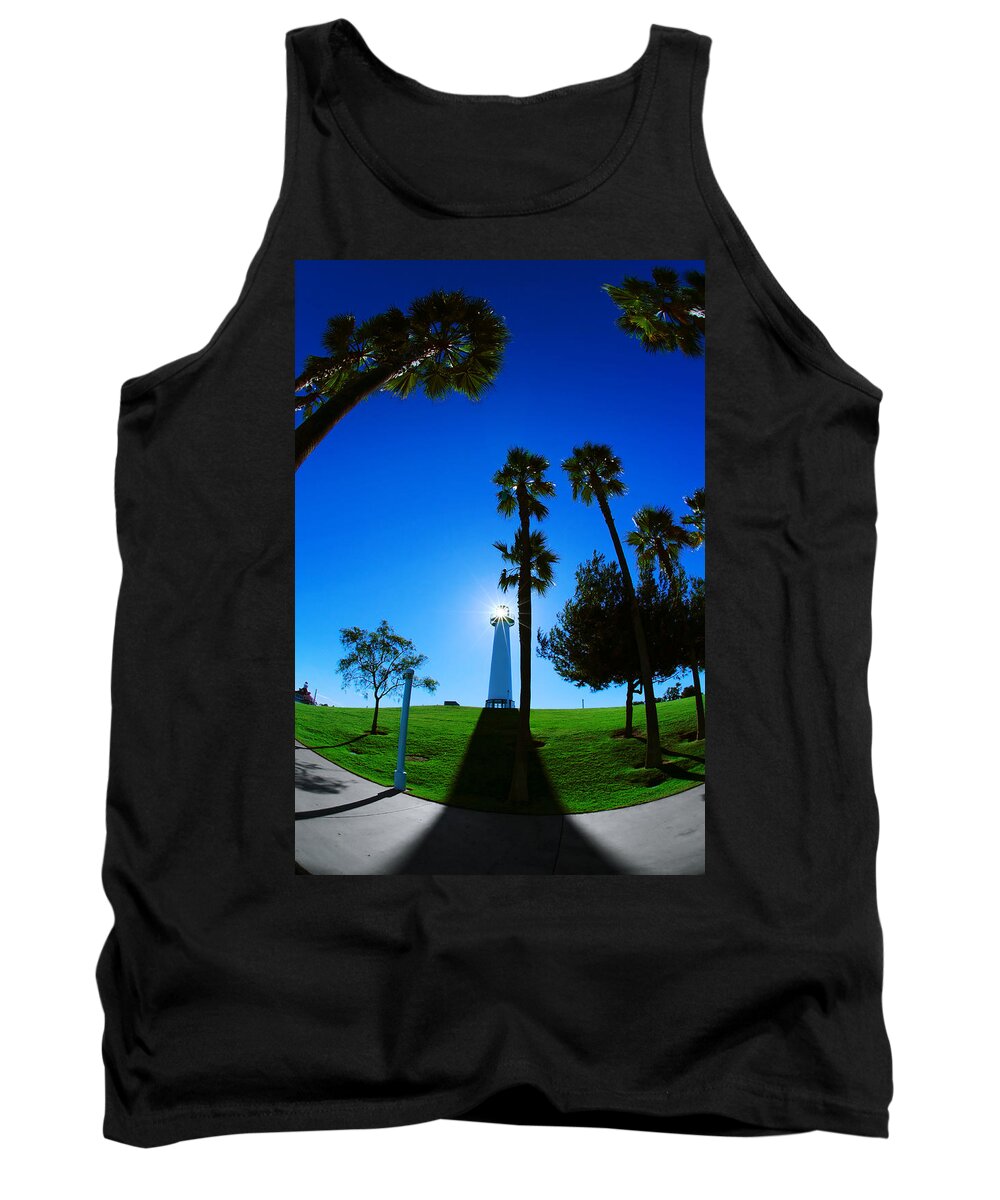 Light And Shadow Tank Top featuring the photograph Light and Shadow -- Lions Lighthouse for Sight in Long Beach, California by Darin Volpe