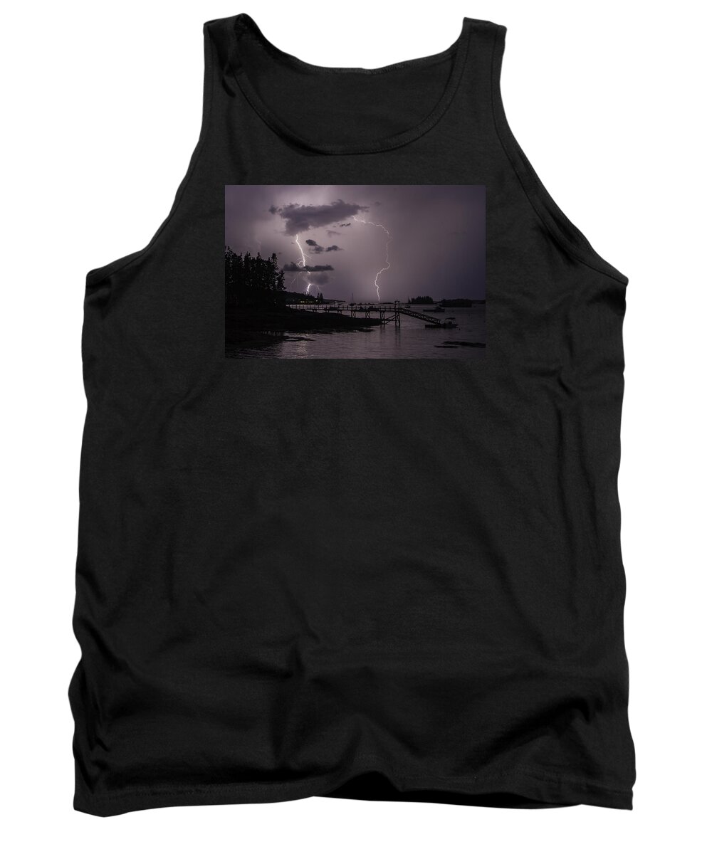 Lightning Tank Top featuring the photograph Lightning over Boothbay Harbor by Colin Chase