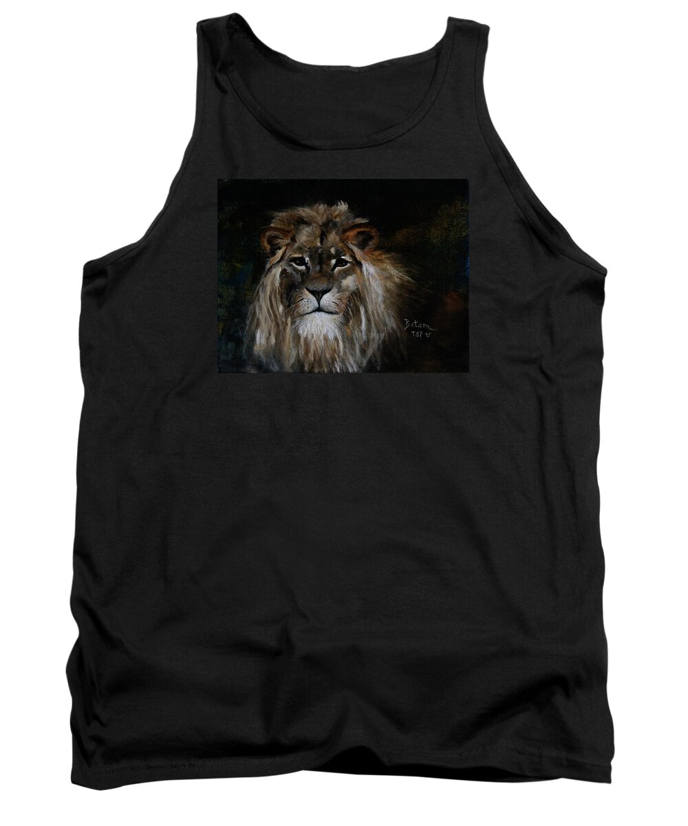 Barbie Batson Tank Top featuring the painting Sargas the Lion by Barbie Batson