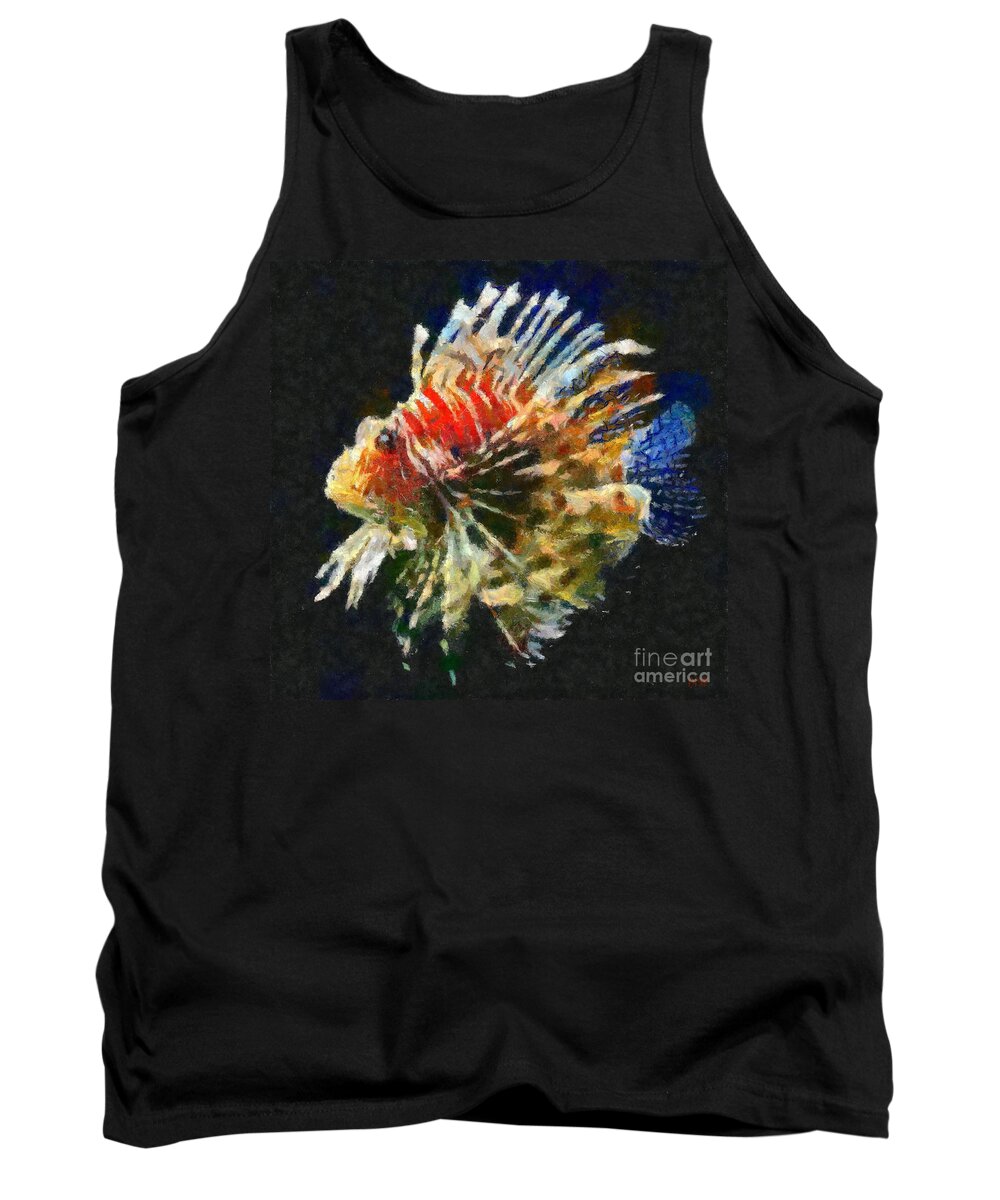 Animal Tank Top featuring the painting Lionfish by Dragica Micki Fortuna